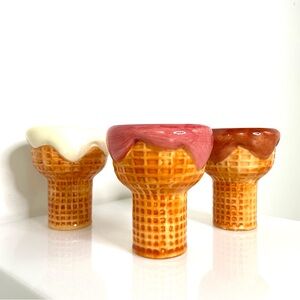 Summer | Ceramic Art Ice Cream Cone Bowls | Whimsical Servingware | Set of 3
